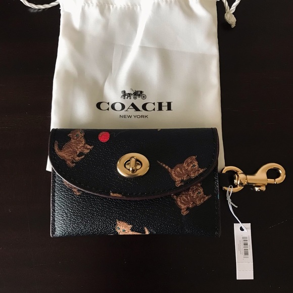 Coach Cat Playing With Yarn Leather Turnlock Card Case NWT - Picture 7 of 16